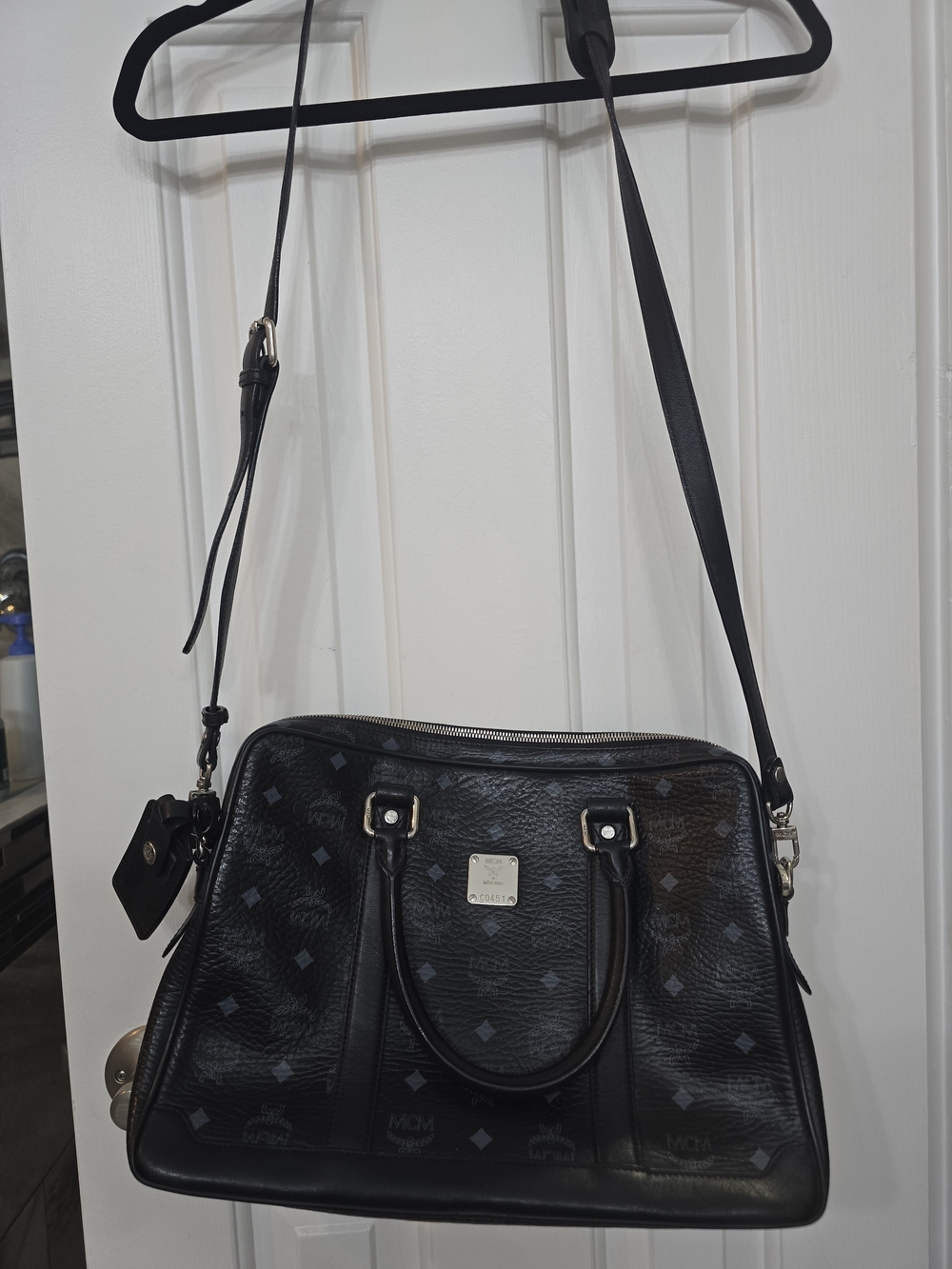 MCM Black Leather Visetos Satchel Bag - Picture 2 of 13